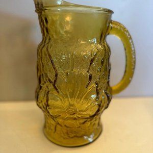 Vintage Anchor Hocking Rain Flower Amber Pitcher